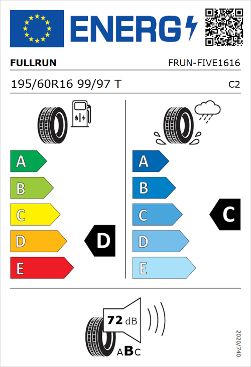 Tyre Label for Fullrun Frun-Five 195/60R16 99/97T