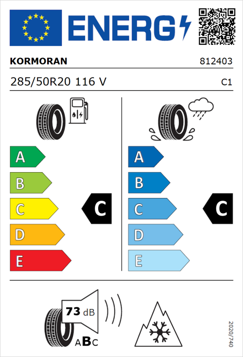 Tyre Label for Kormoran SUV Summer 285/50R20 116V