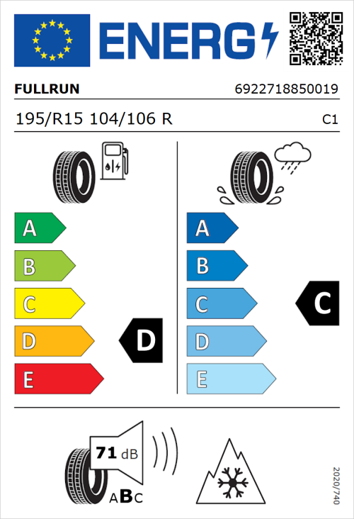 Tyre Label for Fullrun Frun-Five 195/R15 104/106R