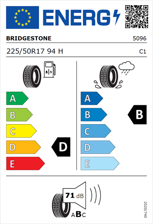 Tyre Label for Bridgestone Dueler H/P Sport 225/50R17 94H