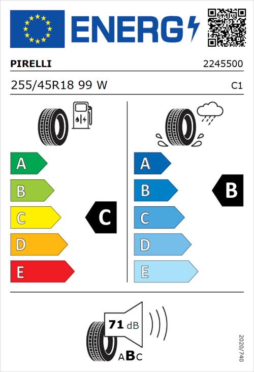Tyre Label for Pirelli Cinturato P7 Run Flat 255/45R18 99W